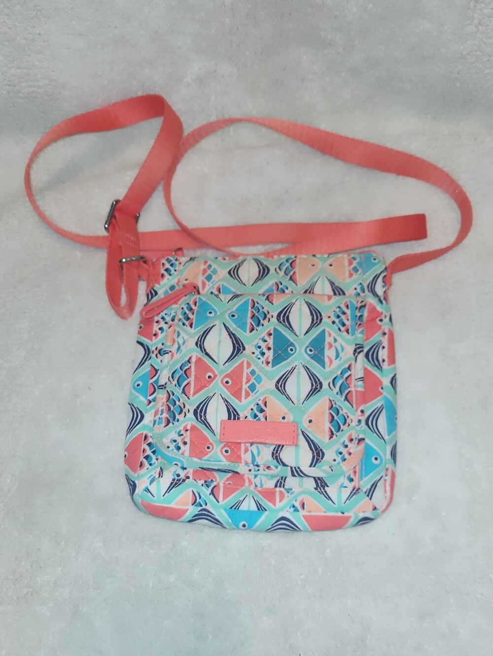 Vera Bradley Coral & Aqua Fish-Print Crossbody Bag